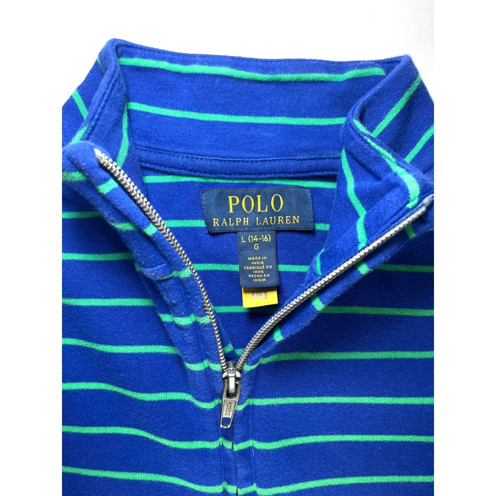 Polo Ralph Lauren Youth L 14-16 Blue Green Striped Quarter Zip Pullover Sweater - Picture 4 of 9